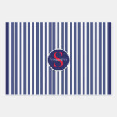 Stijlvol marineblauw rood gestreepte initiaal mono inpakpapier vel (Voorkant 3)