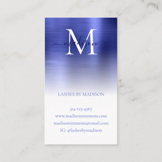 Stijlvol marinesologram blauw geborsteld metaal visitekaartje (Achterkant)