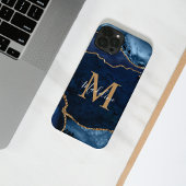 Stijlvol marinesonblauw agate Geode Gold Script-mo iPhone Hoesje