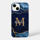 Stijlvol marinesonblauw agate Geode Gold Script-mo iPhone Hoesje (Achterkant)