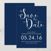 Stijlvol marinesonblauw script bruiloft datum opsl save the date (Voorkant / Achterkant)