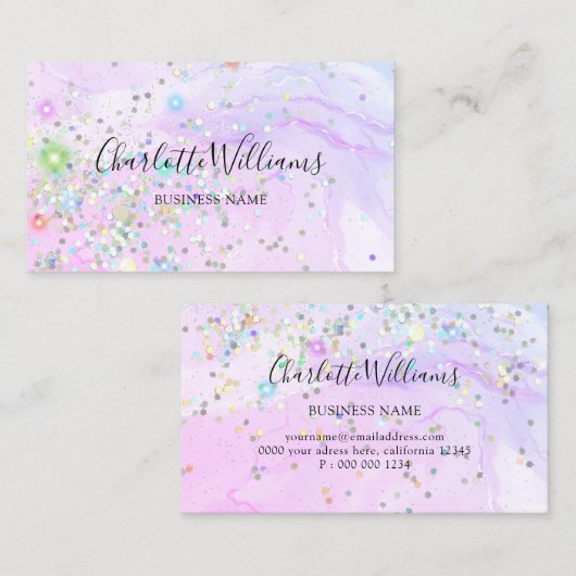 Stijlvol marmer Alcohol Ink Holographic Glitter Visitekaartje (Voorkant / Achterkant)