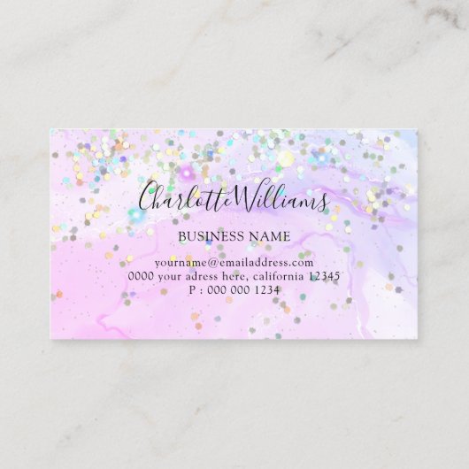 Stijlvol marmer Alcohol Ink Holographic Glitter Visitekaartje (Achterkant)