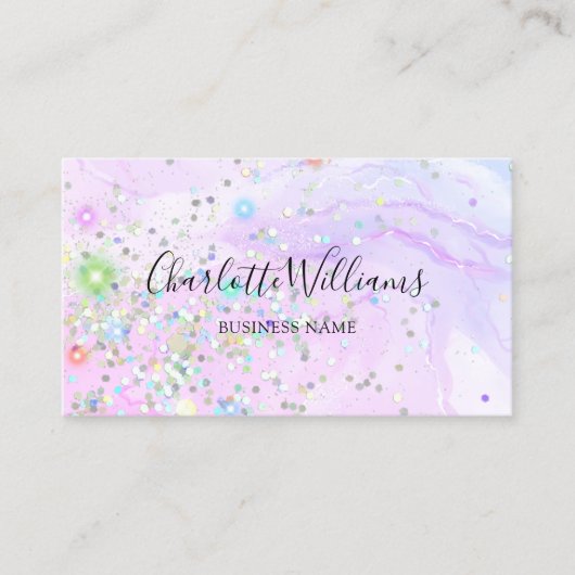 Stijlvol marmer Alcohol Ink Holographic Glitter Visitekaartje (Voorkant)