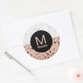 Stijlvol Marmer en Roos Gouden Patroon met Monogra Ronde Sticker (Envelop)