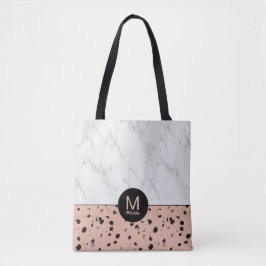 Stijlvol Marmer en Roos Gouden Patroon met Monogra Tote Bag