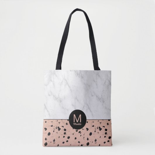 Stijlvol Marmer en Roos Gouden Patroon met Monogra Tote Bag (Voorkant)