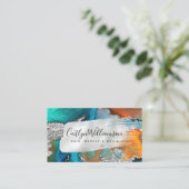 Stijlvol marmer waterverf Silver Turquoise script Visitekaartje (Staand voorkant)
