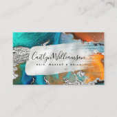 Stijlvol marmer waterverf Silver Turquoise script Visitekaartje (Voorkant)