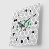 Stijlvol Marokkaans Quatrefoil Patroonmonogram Vierkante Klok (Hoek)