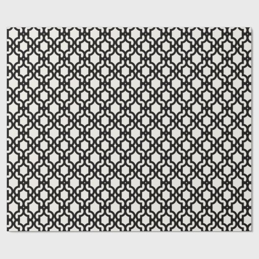 Stijlvol Marokkaans zwart Quatrefoil Lattice Patte Cadeaupapier (Vlak)