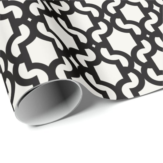 Stijlvol Marokkaans zwart Quatrefoil Lattice Patte Cadeaupapier (Rol Hoek)