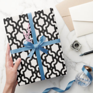 Stijlvol Marokkaans zwart vierlobbig roosterpatroo Cadeaupapier