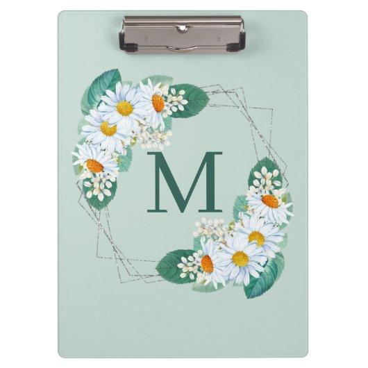 Stijlvol Meisje Bloemen Zilveren Sparkle Monogram Klembord (Voorkant)