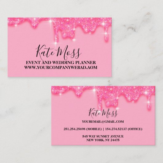 Stijlvol meisje die roze druppelt bedankt visitekaartje (Voorkant / Achterkant)