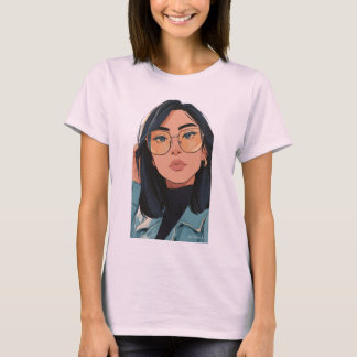 Stijlvol Meisje Illustratie | Trendy Mode T-shirt