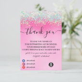 Stijlvol meisje met roze glitter Hartelijk dank Bedankkaart (Staand voorkant)