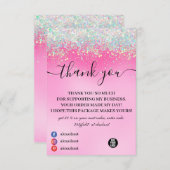 Stijlvol meisje met roze glitter Hartelijk dank Bedankkaart (Voorkant / Achterkant)