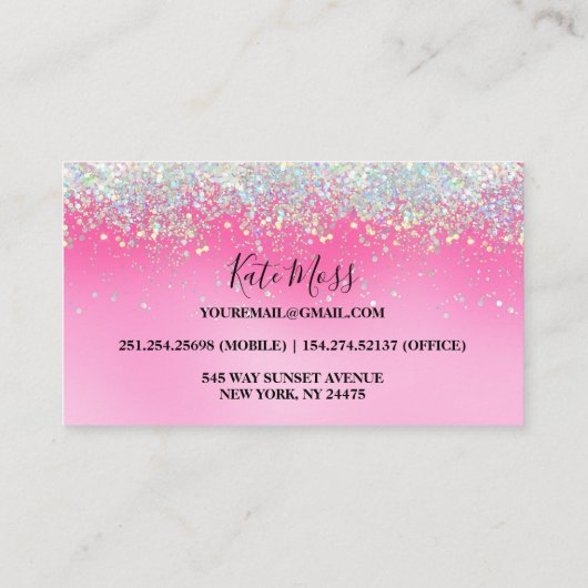 Stijlvol meisje met roze glitter visitekaartje (Achterkant)