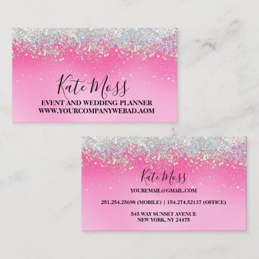 Stijlvol meisje met roze glitter visitekaartje (Voorkant / Achterkant)