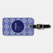 Stijlvol meisjesblauw grijs initiaal monogram bagagelabel (Voorkant horizontaal)