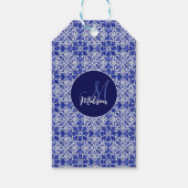 Stijlvol meisjesblauw grijs initiaal monogram cadeaulabel (Voorkant)
