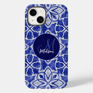 Stijlvol meisjesblauw grijs initiaal monogram Case-Mate iPhone 14 hoesje