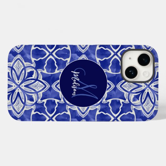 Stijlvol meisjesblauw grijs initiaal monogram Case-Mate iPhone case (Achterkant (horizontaal))