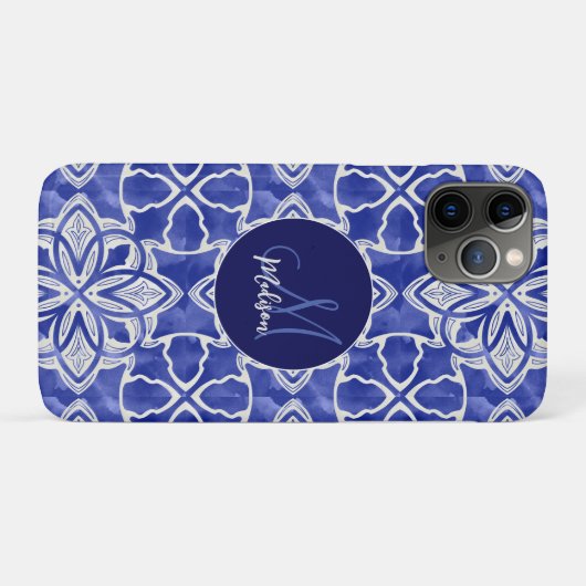 Stijlvol meisjesblauw grijs initiaal monogram Case-Mate iPhone case (Achterkant (horizontaal))