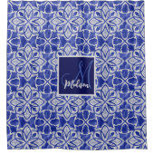 Stijlvol meisjesblauw grijs initiaal monogram douchegordijn (Voorkant)