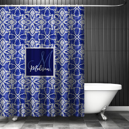 Stijlvol meisjesblauw grijs initiaal monogram douchegordijn