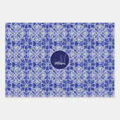 Stijlvol meisjesblauw grijs initiaal monogram inpakpapier vel (Voorkant)