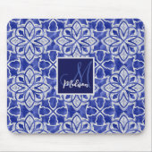 Stijlvol meisjesblauw grijs initiaal monogram muismat (Voorkant)