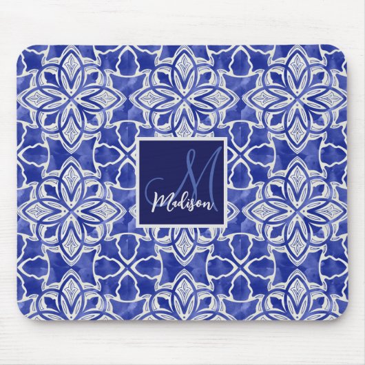 Stijlvol meisjesblauw grijs initiaal monogram muismat (Voorkant)