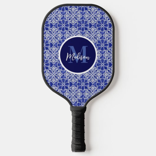 Stijlvol meisjesblauw grijs initiaal monogram pickleball paddle (Voorkant)