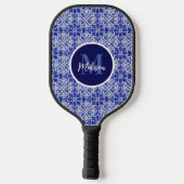 Stijlvol meisjesblauw grijs initiaal monogram pickleball paddle (Achterkant)