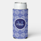 Stijlvol meisjesblauw grijs initiaal monogram seltzer blikjeskoeler (Seltzer Achterkant)