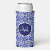 Stijlvol meisjesblauw grijs initiaal monogram seltzer blikjeskoeler (Seltzer Voorkant)
