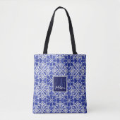 Stijlvol meisjesblauw grijs initiaal monogram tote bag (Voorkant)