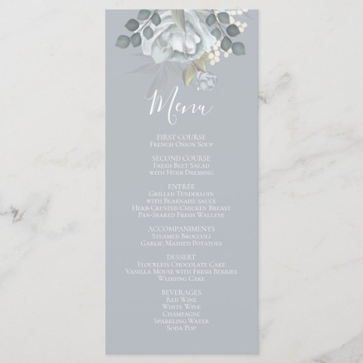 Stijlvol menu Floral Dusty Blue Elegant Simple (Voorkant)