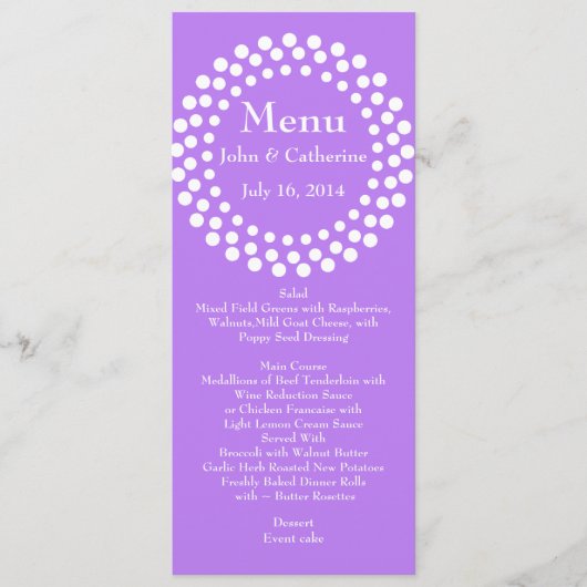 Stijlvol menu van de moderne Violet Weddenbank (Voorkant)