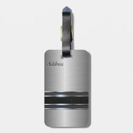 Stijlvol metaal met lederen band bagagelabel (Achterkant verticaal)