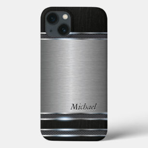 Stijlvol metaal met lederen blik iPhone 13 hoesje