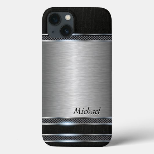 Stijlvol metaal met lederen blik Case-Mate iPhone case (Achterkant)
