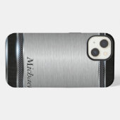 Stijlvol metaal met leren look iPhone hoesje (Achterkant horizontaal)