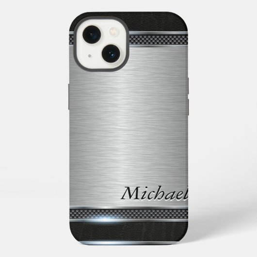 Stijlvol metaal met leren look iPhone hoesje (Achterkant)