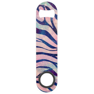 Stijlvol Metaalblauw en holografisch Zebra afdrukk Speed Flessenopener