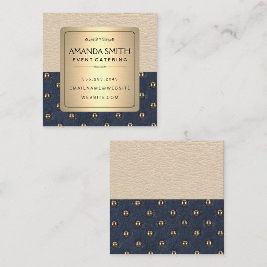 Stijlvol Metallic Gold Lijst | Leder met zuurstofk Vierkante Visitekaartje (Voorkant / Achterkant)