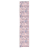 Stijlvol Metallic Navy Blue en Roze Floral Design Korte Tafelloper (Voorkant)