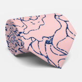 Stijlvol Metallic Navy Blue en Roze Floral Design Stropdas (Opgerold)